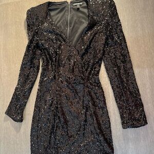 Express sequin Black Long Sleeve Dress